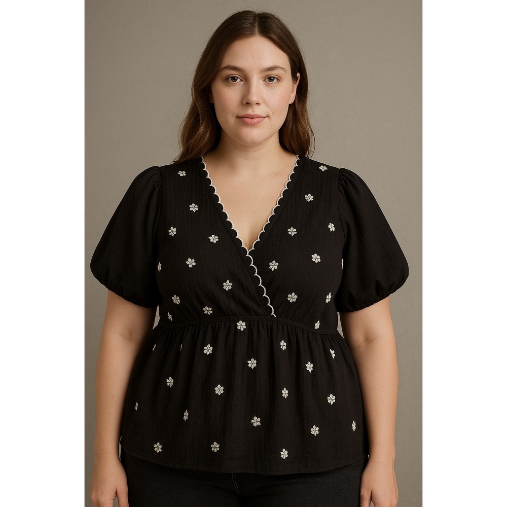 Sweet Rrain Embroidered Babydoll Blouse Women's 3XL Whimsigoth Romantic Feminine